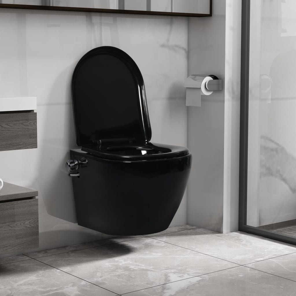 Wall Hung Rimless Toilet with Bidet Function Ceramic Black - The Home Maker