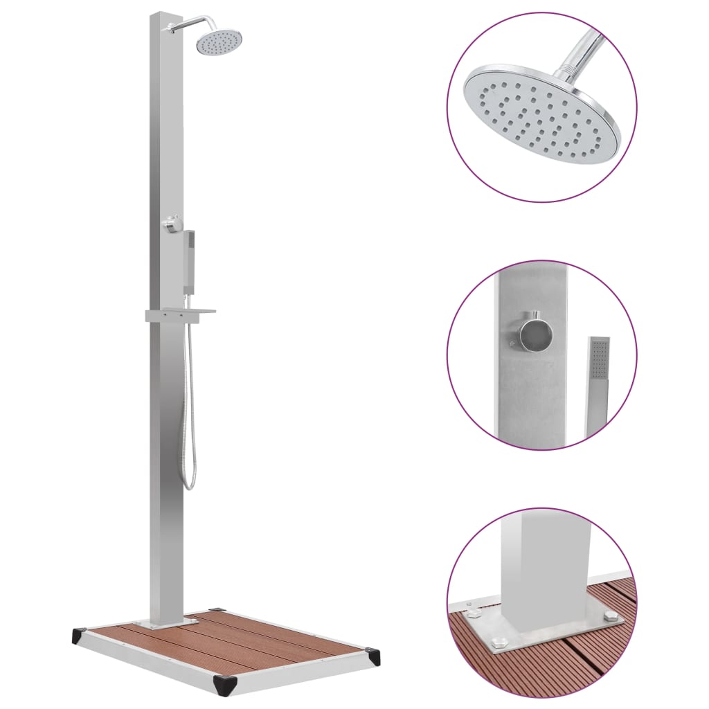 Outdoor Shower with Tray WPC Stainless Steel - Brittle & Co