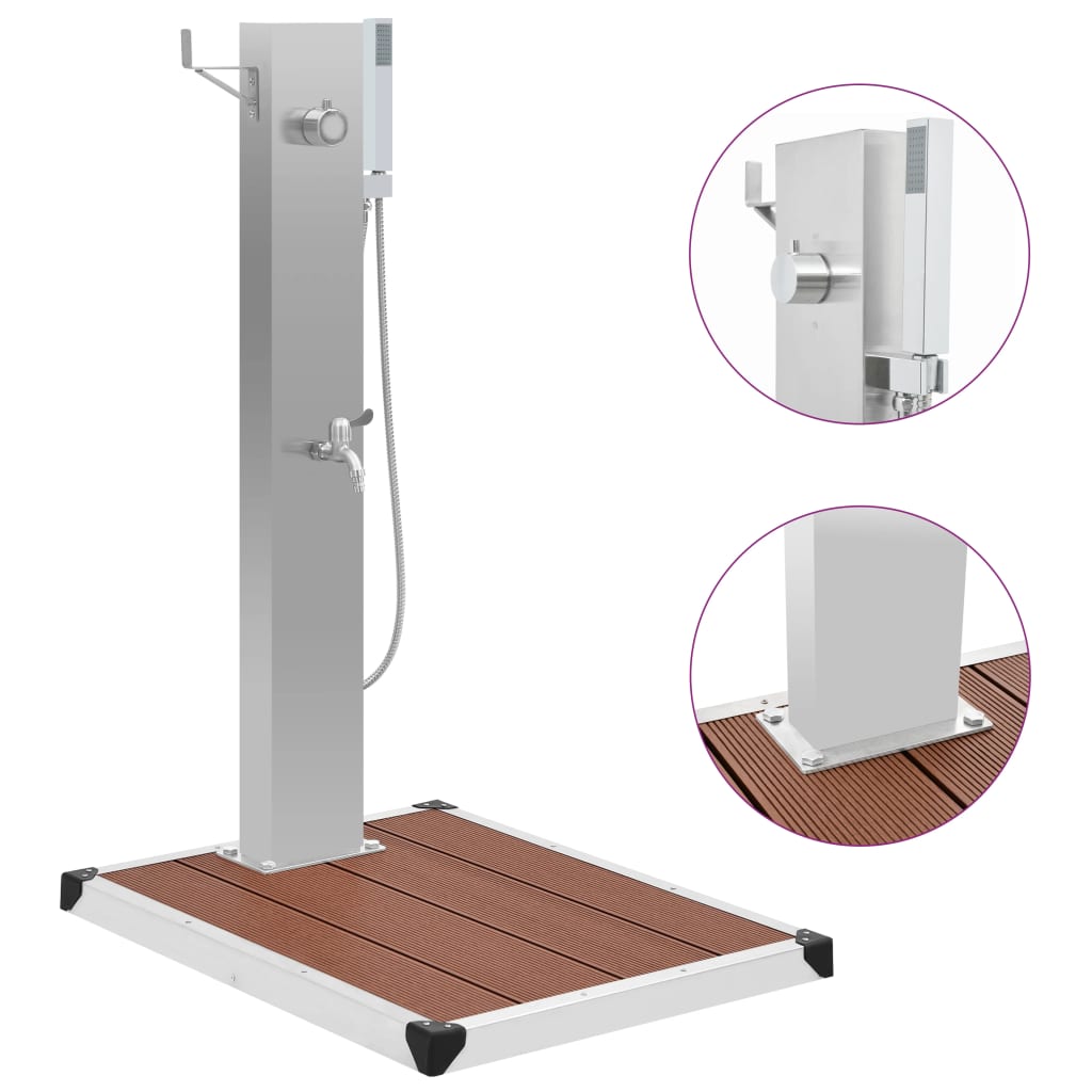 Outdoor Shower with Tray WPC Stainless Steel - The Home Maker