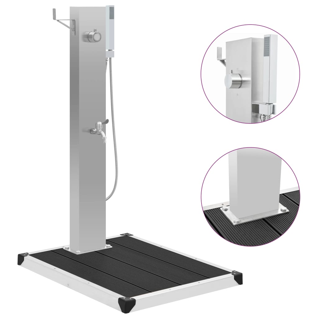 Outdoor Shower with Tray WPC Stainless Steel - Unbeatable Bargains