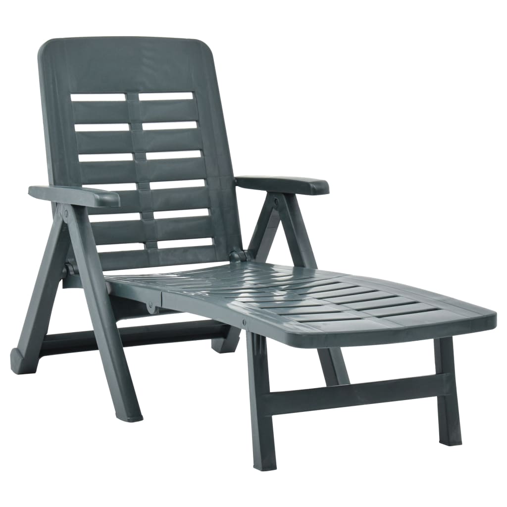 Folding Sun Lounger Plastic Green - R and M Furniture