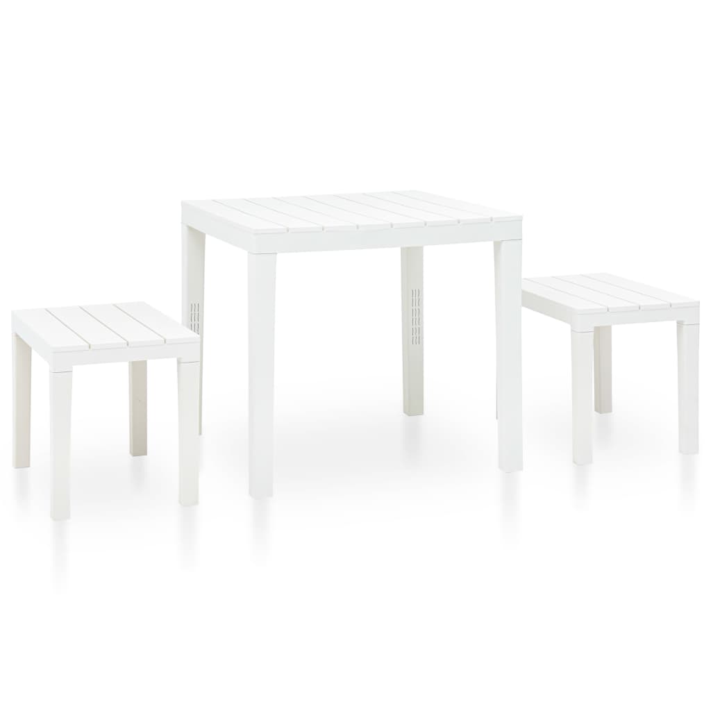Garden Table with 2 Benches Plastic White - Discount Dealers