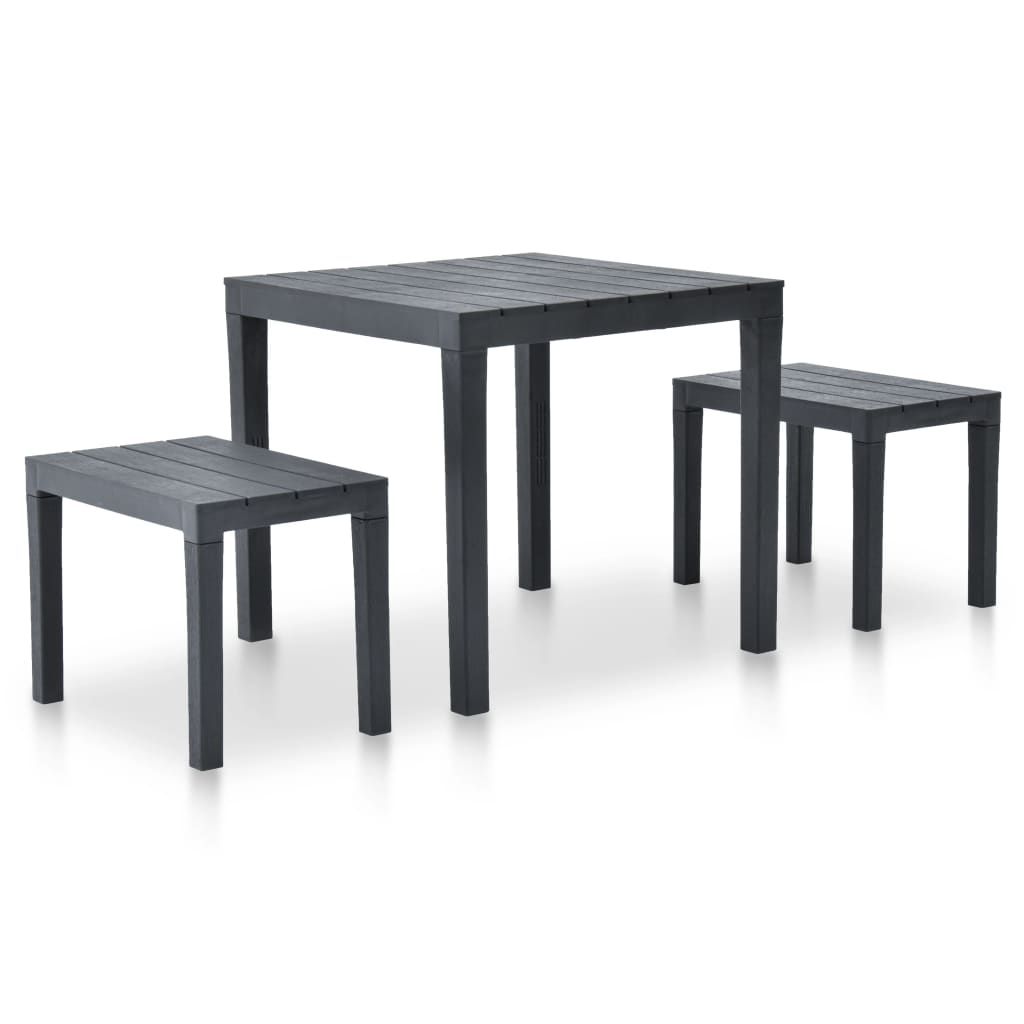 Garden Table with 2 Benches Plastic Anthracite - Unbeatable Bargains