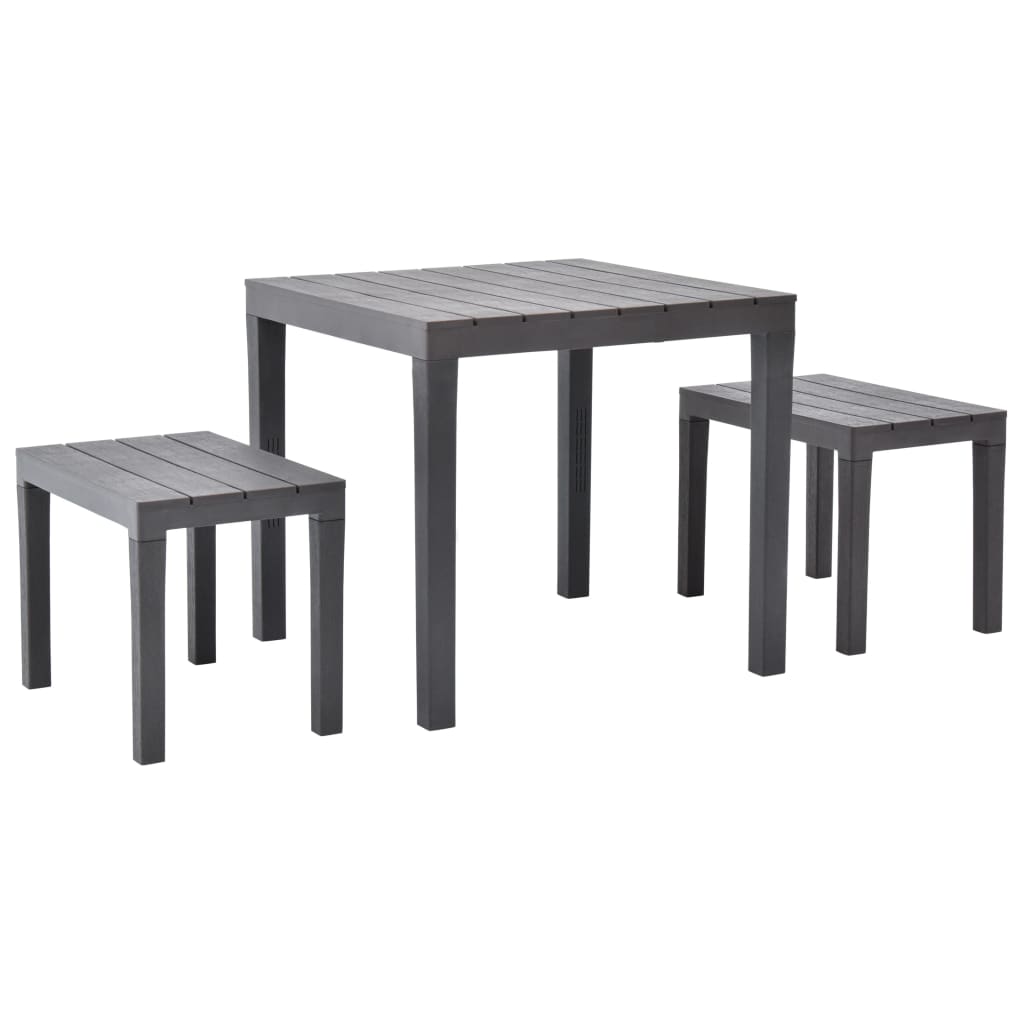 Garden Table with 2 Benches Plastic Brown - Decor Base