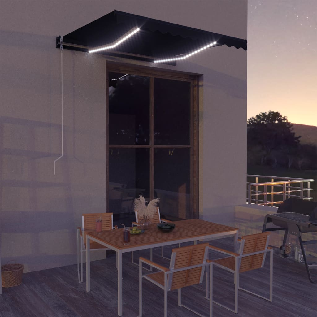 Manual Retractable Awning with LED 300x250 cm Anthracite - All Things Good