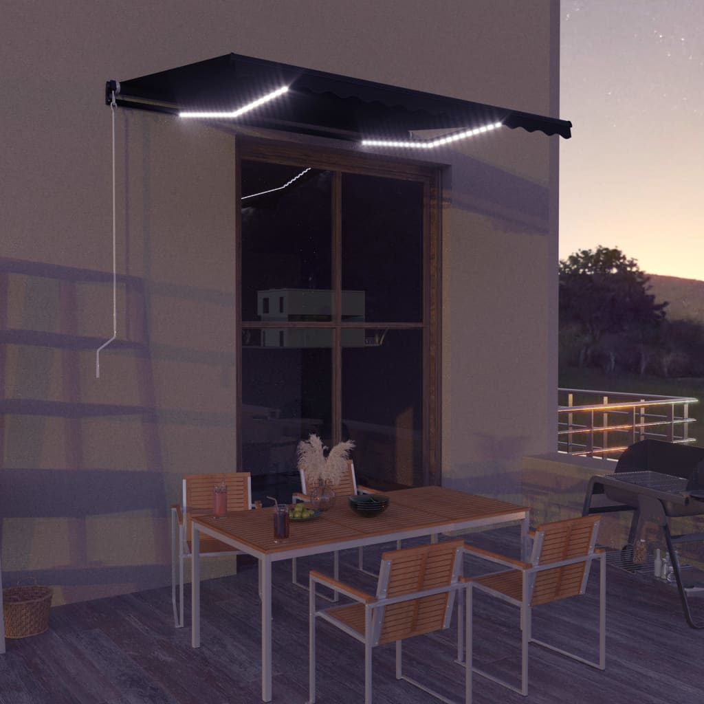 Manual Retractable Awning with LED 350x250 cm Anthracite - Unbeatable Bargains