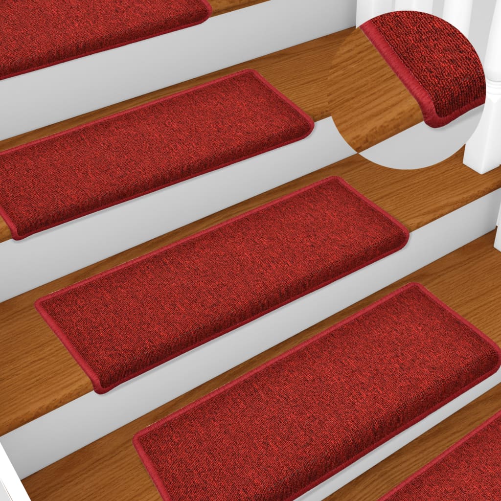 Stair Mats 15 Pieces 65x21x4 cm Bordeaux Rectangular Edge - Design Hut