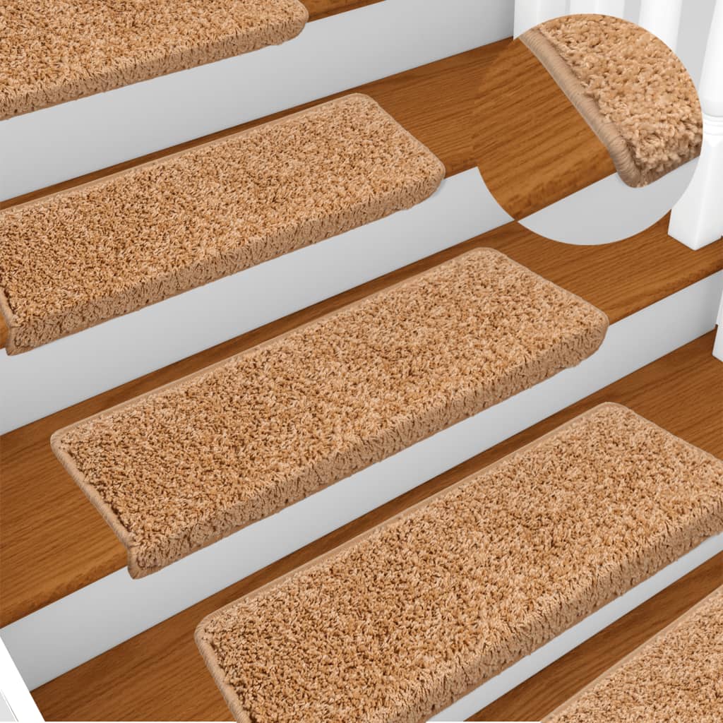 Stair Mats 15 Pieces 65x21x4 cm Beige Rectangular Edge - Design Hut