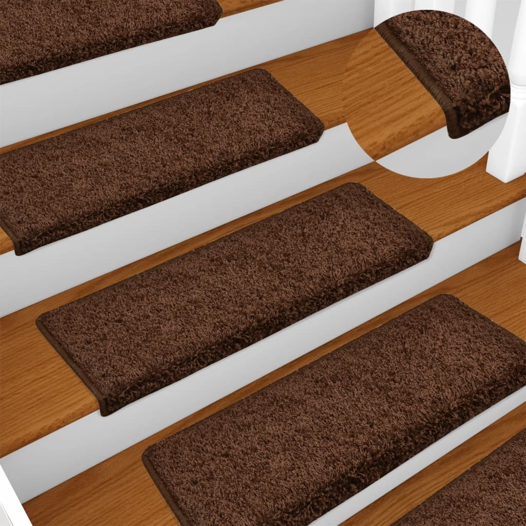 Stair Mats 15 Pieces 65x21x4 cm Brown Rectangular Edge - Design Hut