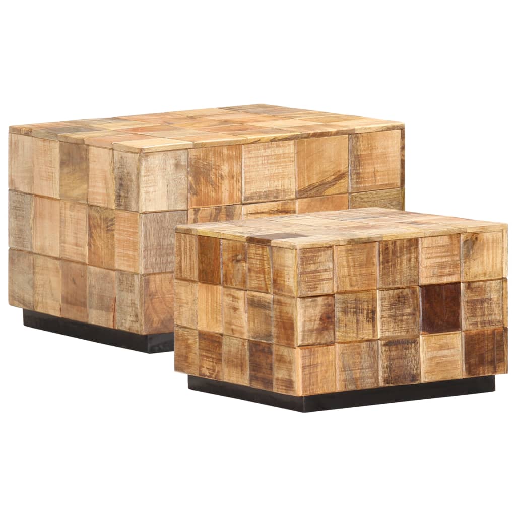 Coffee Tables 2 pcs with Block Design Rough Mango Wood - The Home Maker