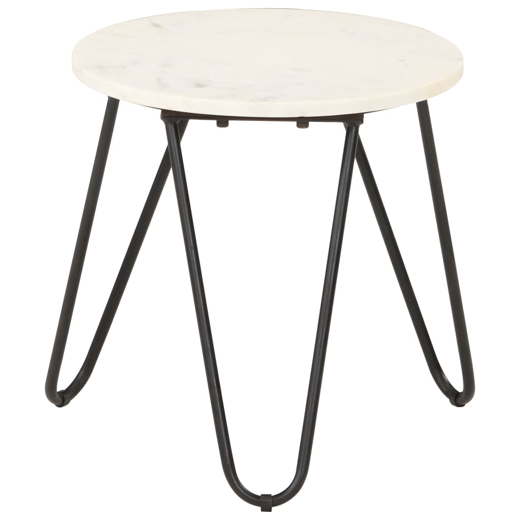 Coffee Table White 40x40x40 cm Real Stone with Marble Texture - Merlin Deals