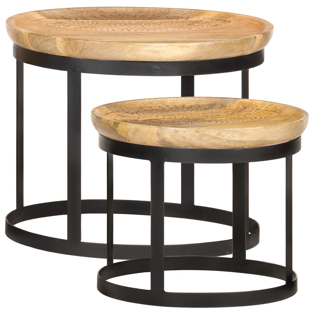 Round Side Tables 2 pcs Solid Mango Wood and Steel - Casper Homes