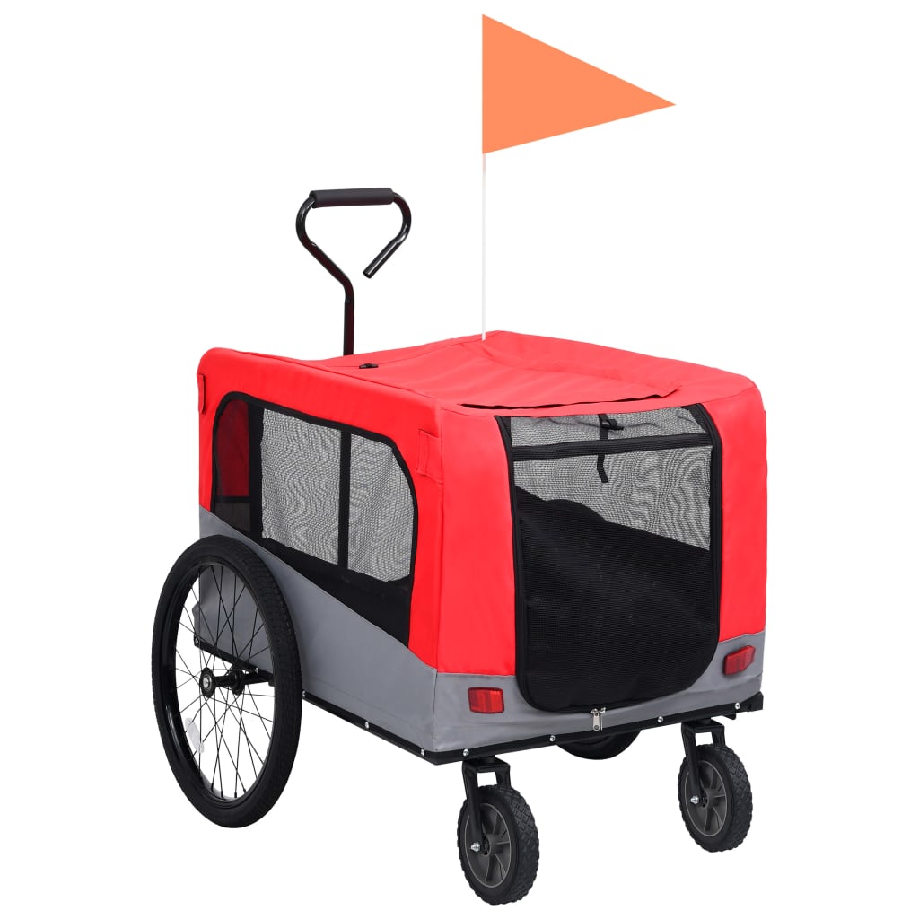 2-in-1 Pet Bike Trailer & Jogging Stroller Red and Grey - Discount Dealers