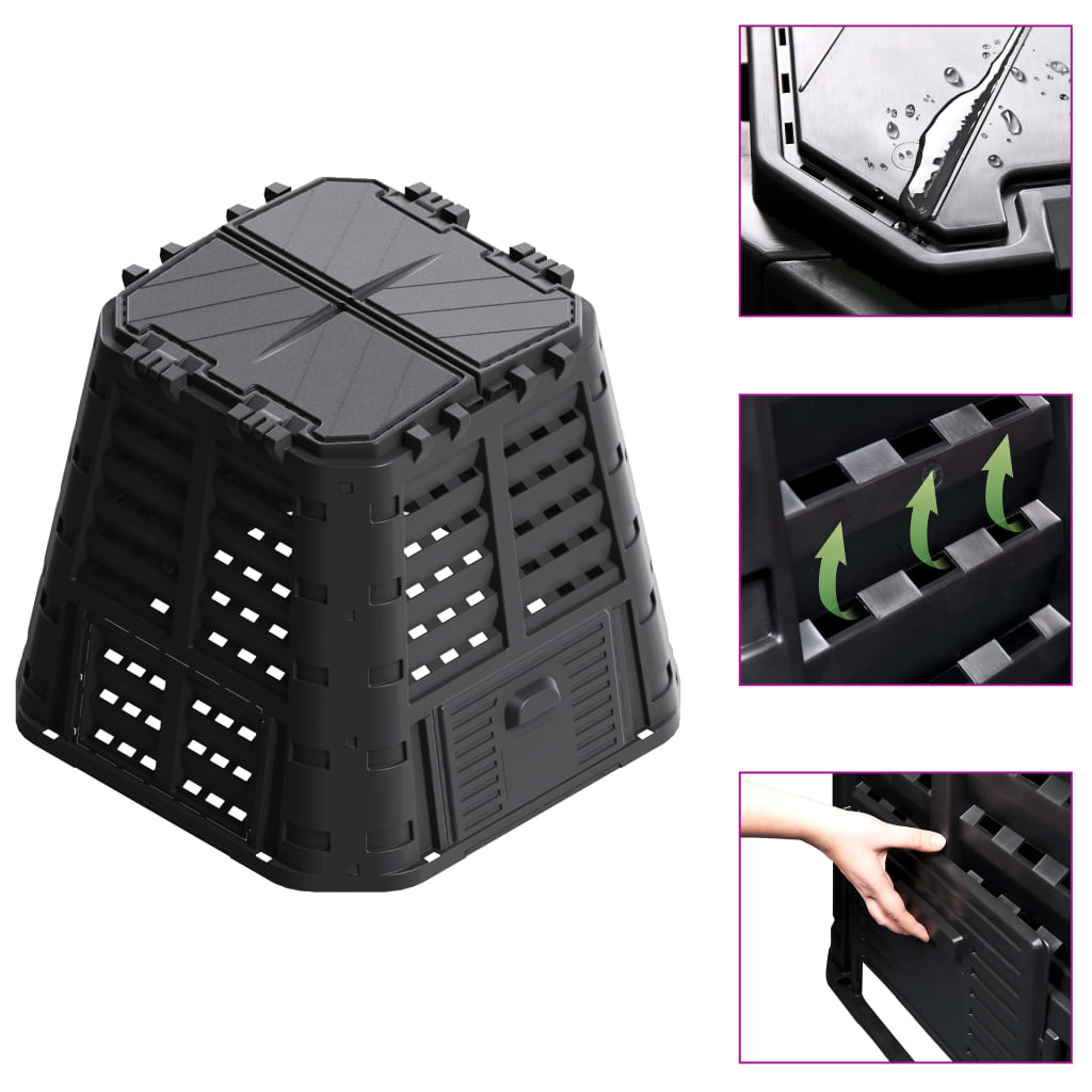 Garden Composter Black 93.3x93.3x80 cm 480 L - Style and Chic