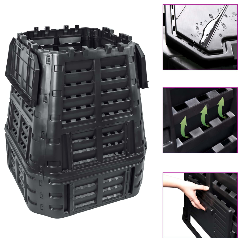 Garden Composter Black 93.3x93.3x113 cm 740 L - All Things Good