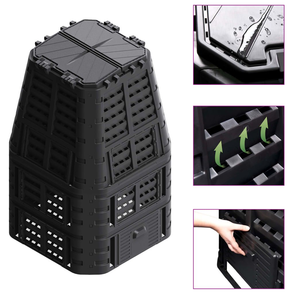 Garden Composter Black 93.3x93.3x146 cm 1000 L - Unbeatable Bargains