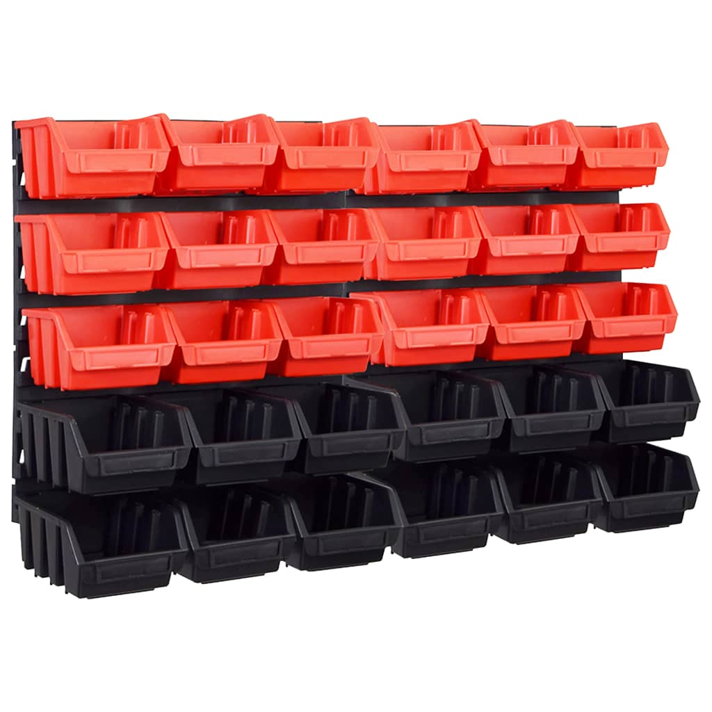 32 Piece Storage Bin Kit with Wall Panels Red and Black - Discount Dealers