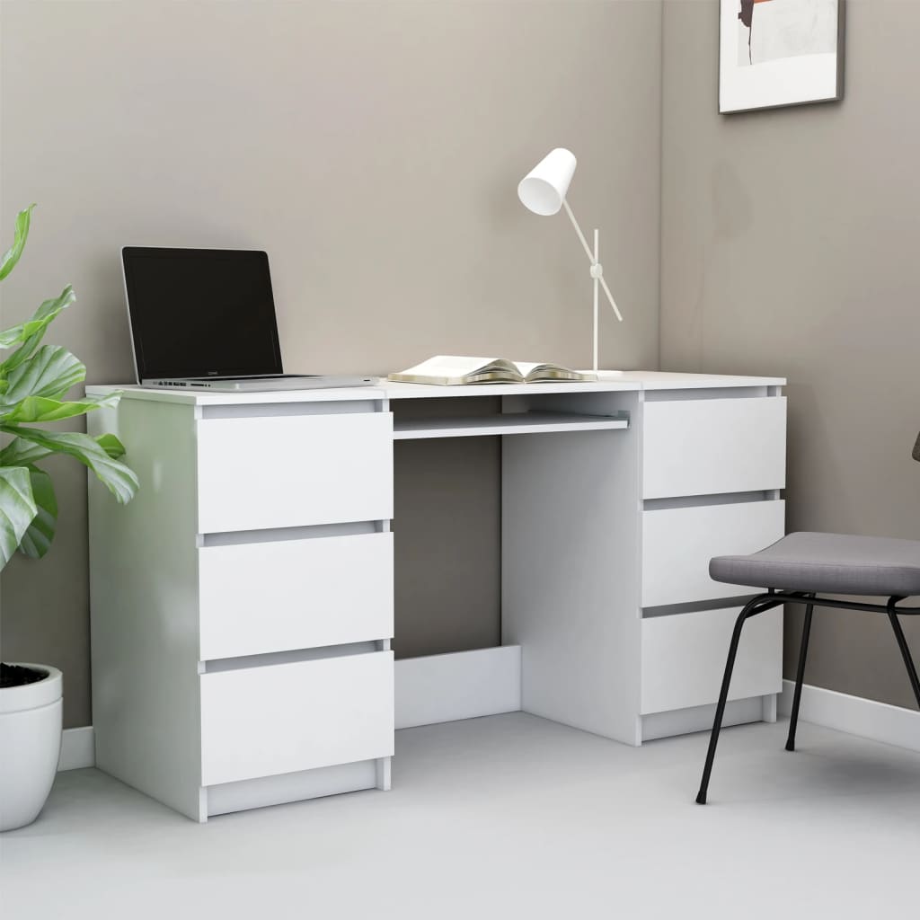 Writing Desk White 140x50x77 cm Engineered Wood - Merlin Deals