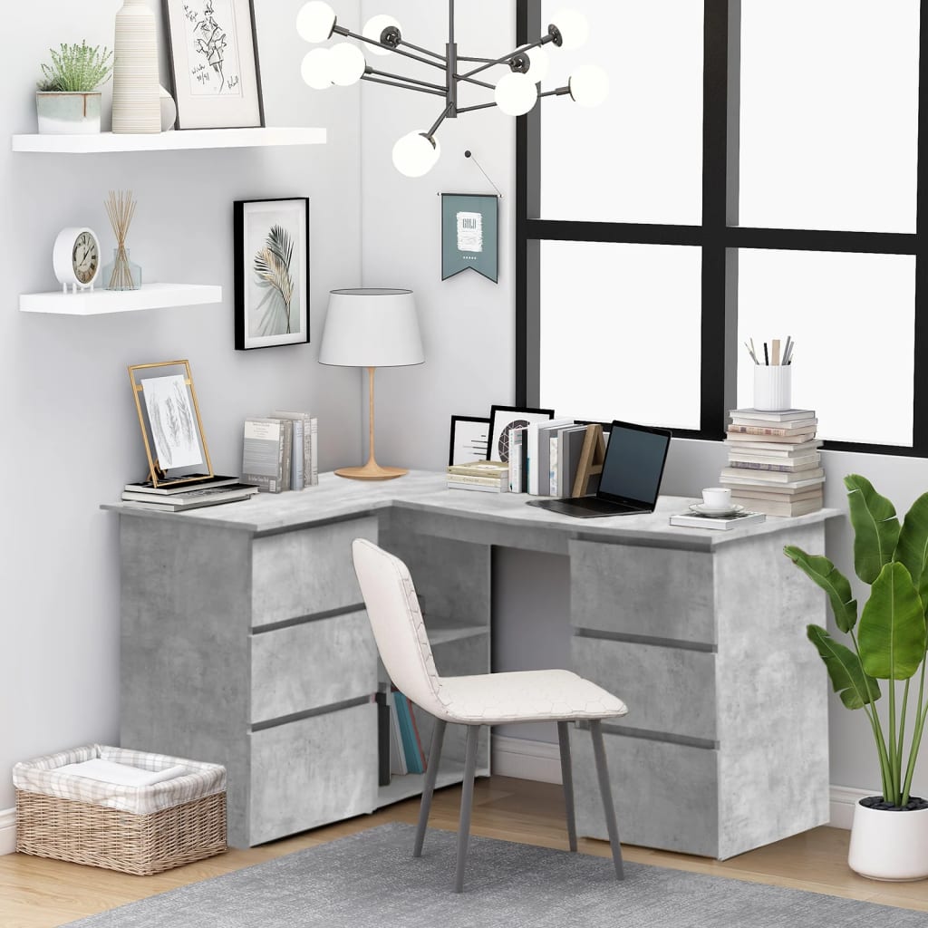 Corner Desk Concrete Grey 145x100x76 cm Engineered Wood - Direct Imports