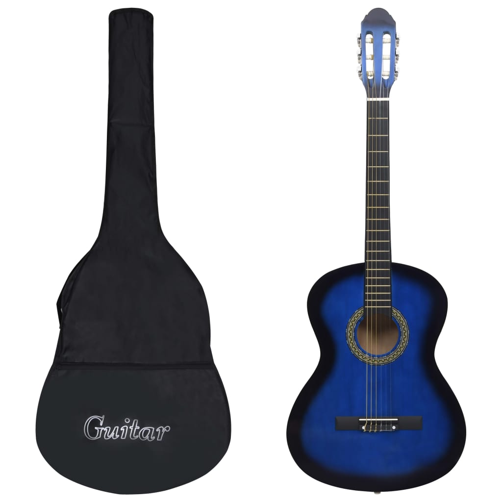 12 Piece Classical Guitar Beginner Set Blue 4/4 39" - Unbeatable Bargains