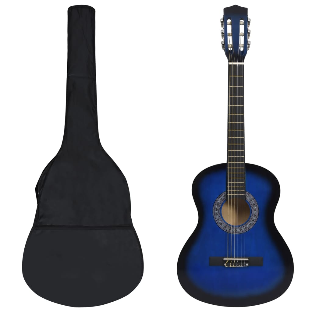 8 Piece Classical Guitar Kid Beginner Set Blue 3/4 36" - Tyrell & Tyrell