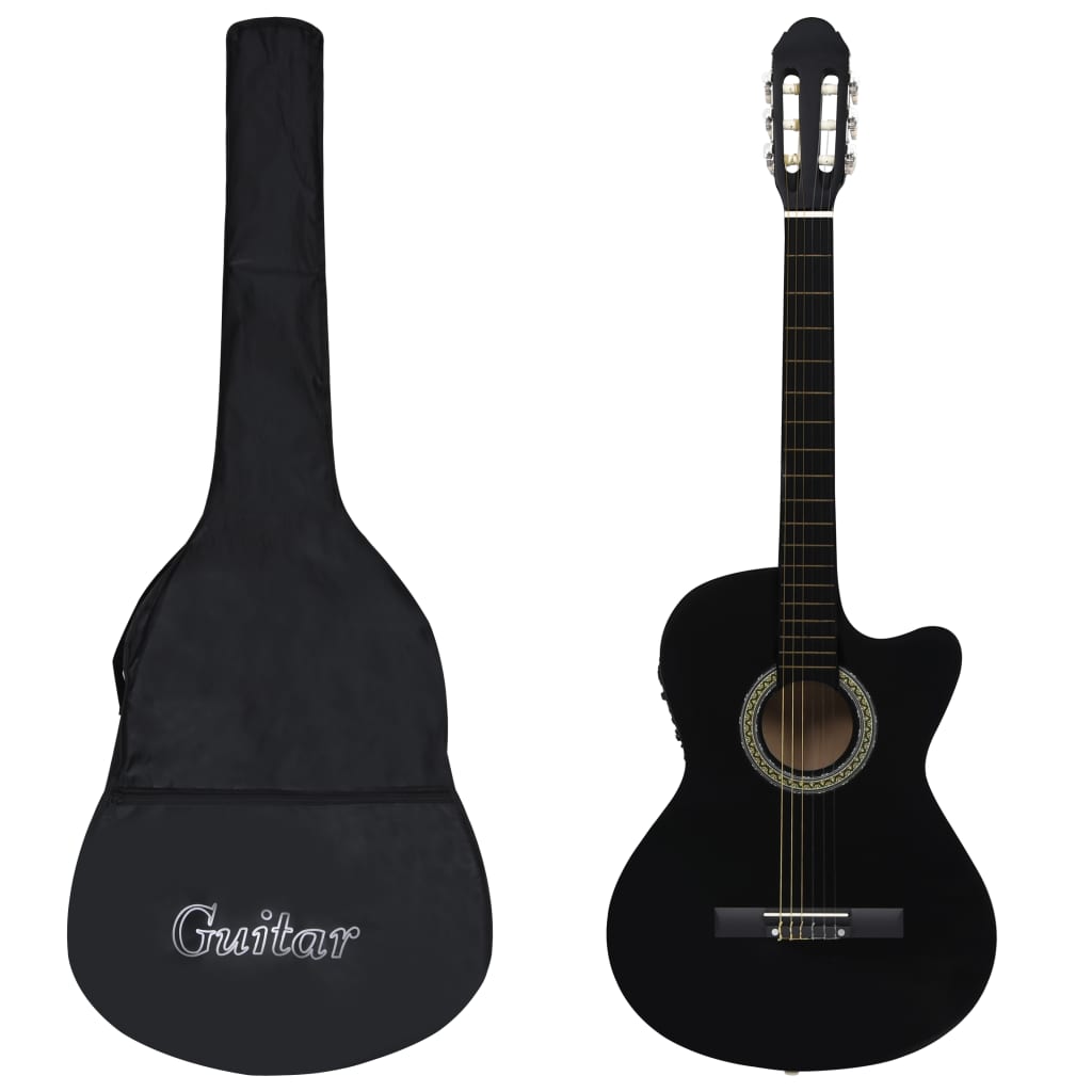 12 Piece Western Guitar Set with Equalizer and 6 Strings Black - Sid & Sam