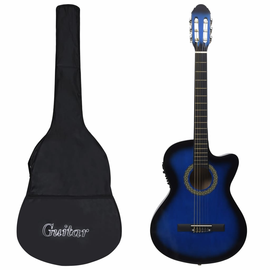 12 Piece Western Guitar Set with Equalizer and 6 Strings Blue - Sid & Sam