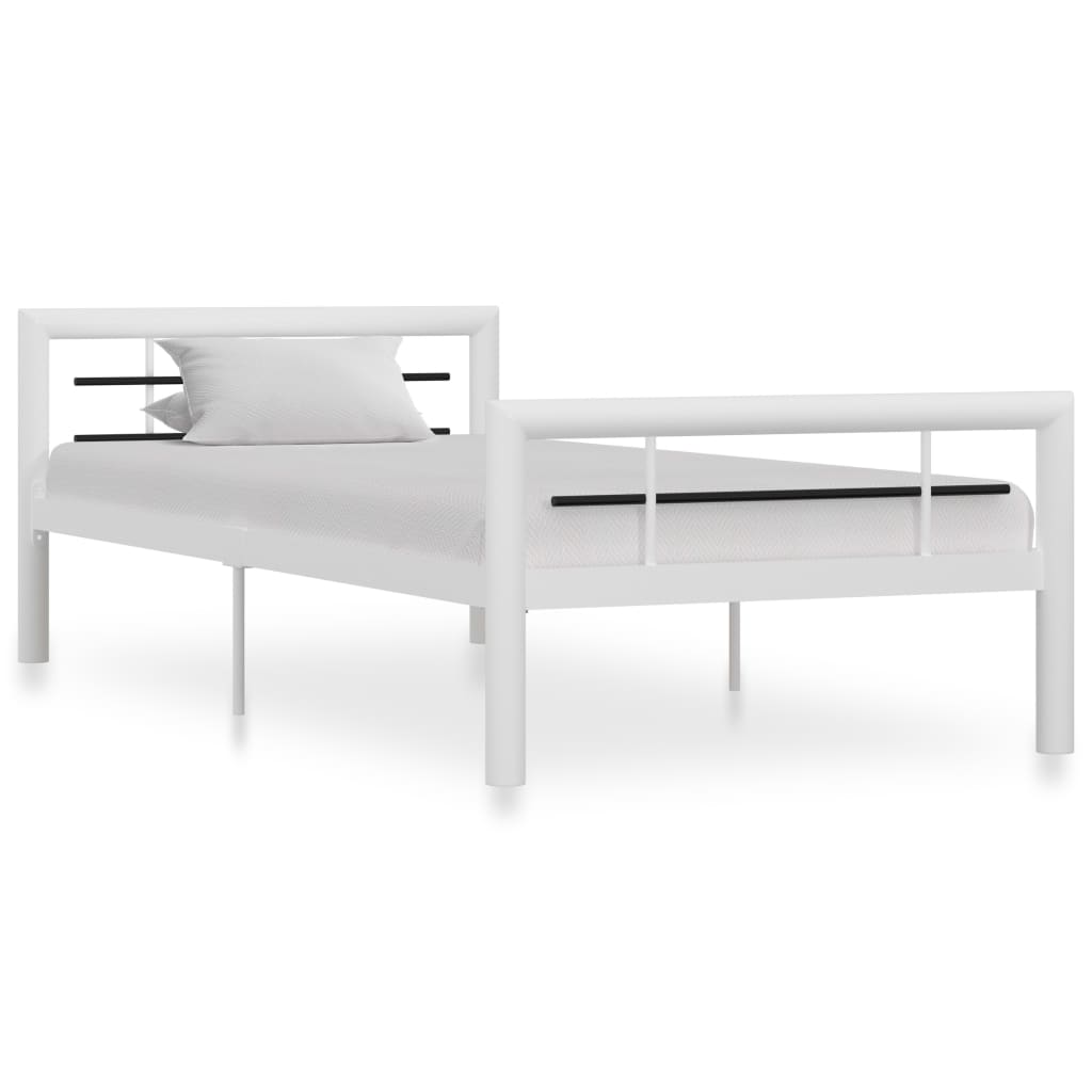 Bed Frame White and Black Metal 100x200 cm - Design Hut