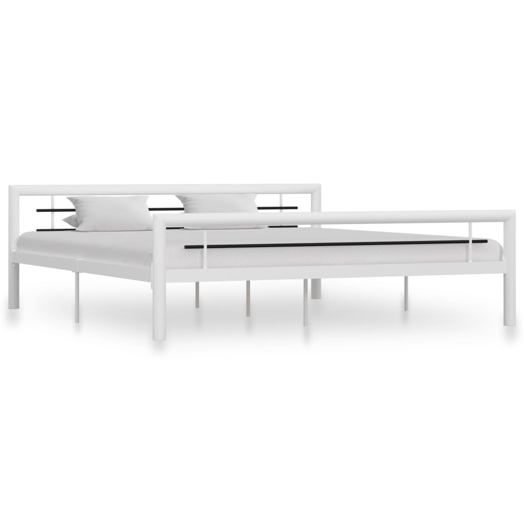 Bed Frame White and Black Metal 180x200 cm Super King - Brittle & Co