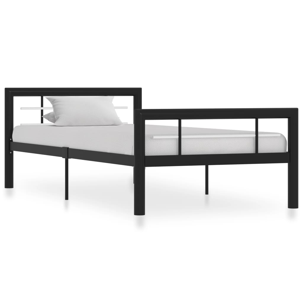 Bed Frame Black and White Metal 90x200 cm - Direct Imports