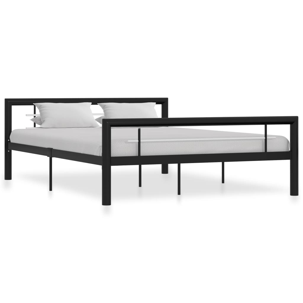 Bed Frame Black and White Metal 160x200 cm - Tyrell & Tyrell