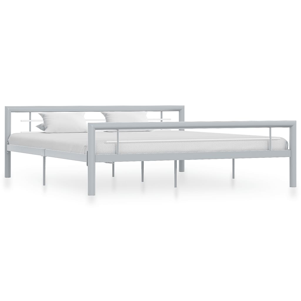 Bed Frame Grey and White Metal 180x200 cm Super King - The Home Maker