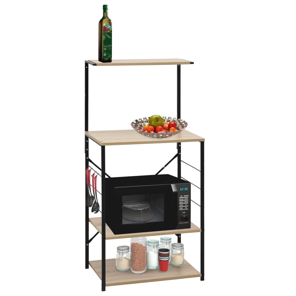 Microwave Cabinet Black and Oak 60x39.6x123 cm Engineered Wood - Sid & Sam