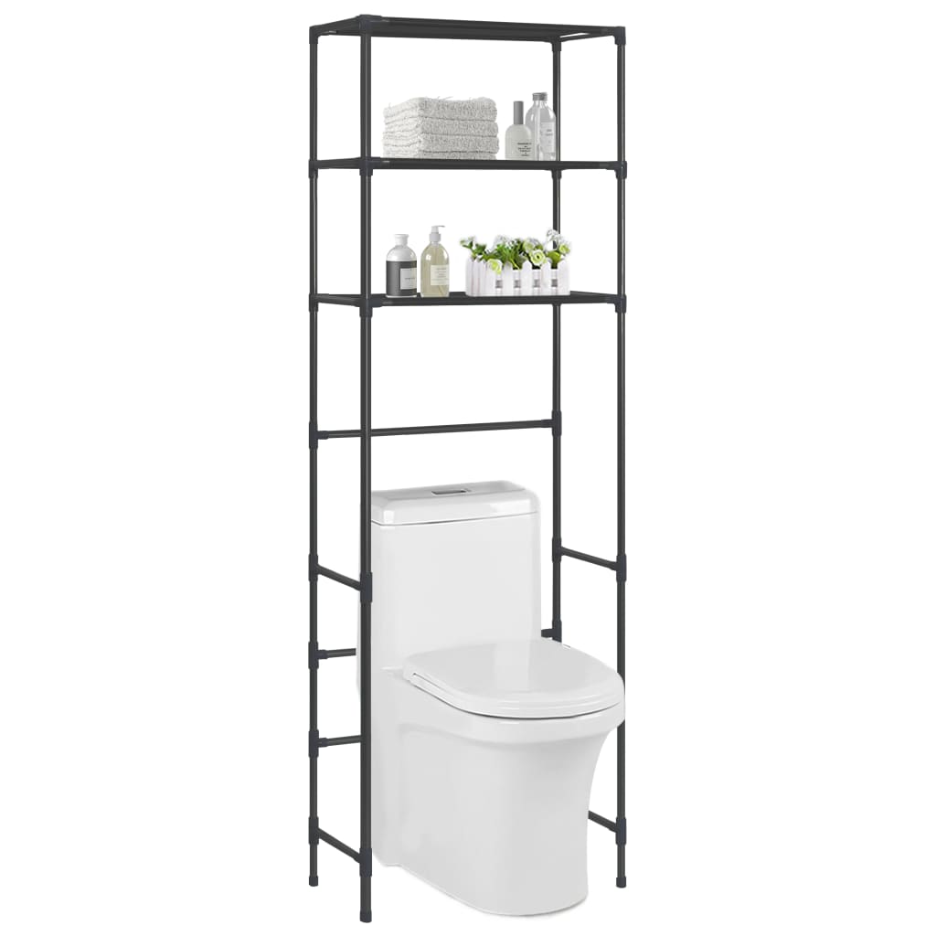 3-Tier Storage Rack over Toilet Black 53x28x169 cm - Decor Base