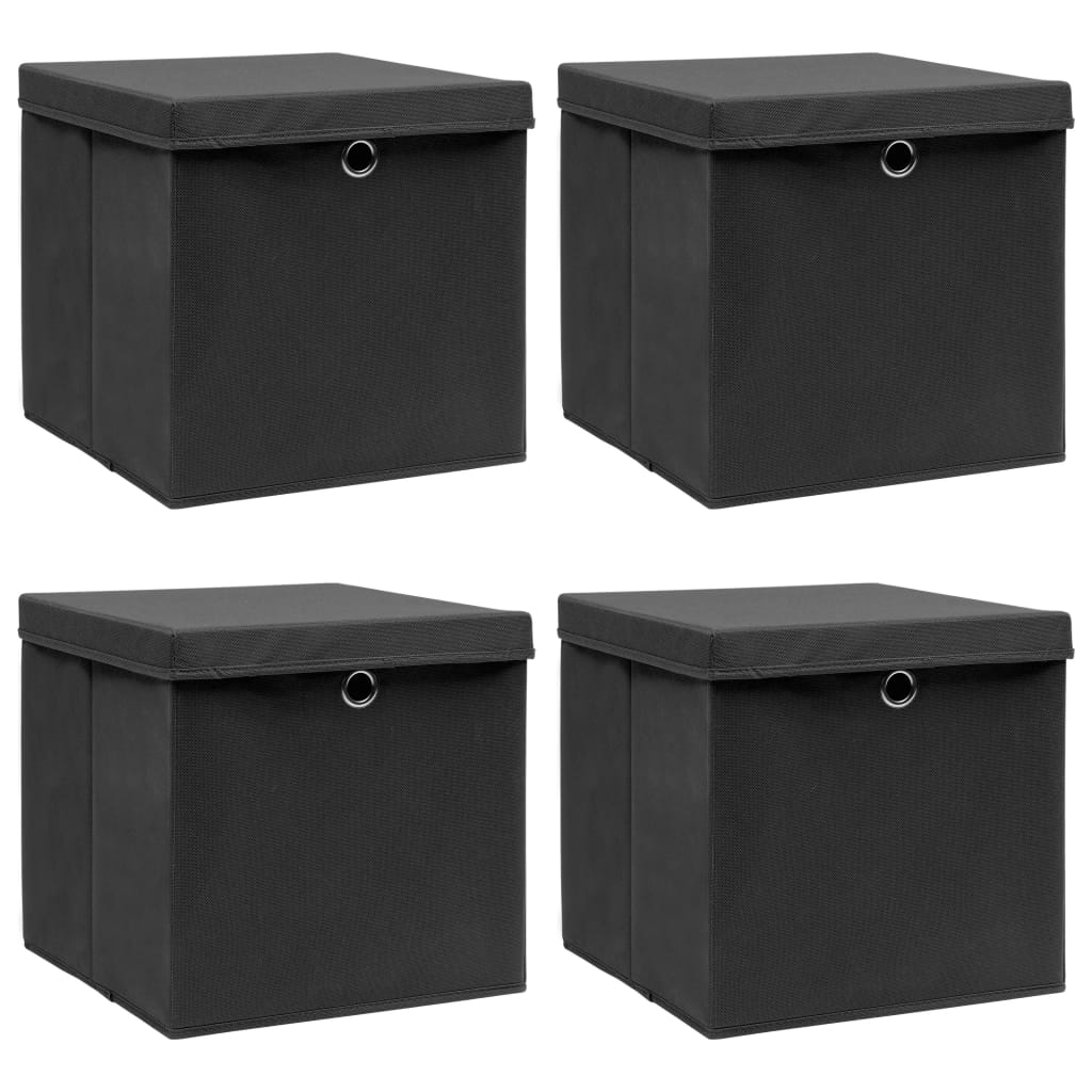 Storage Boxes with Lids 4 pcs Black 32x32x32 cm Fabric - Style and Chic
