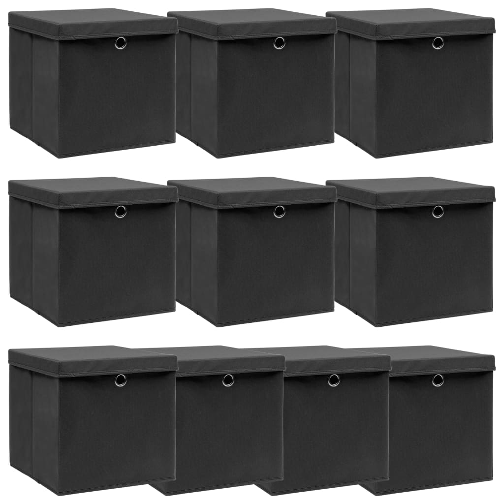 Storage Boxes with Lids 10 pcs Black 32x32x32 cm Fabric - Decor Base