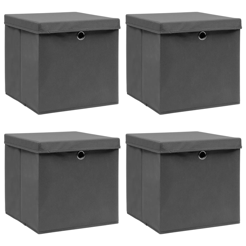 Storage Boxes with Lids 4 pcs Grey 32x32x32 cm Fabric - Merlin Deals