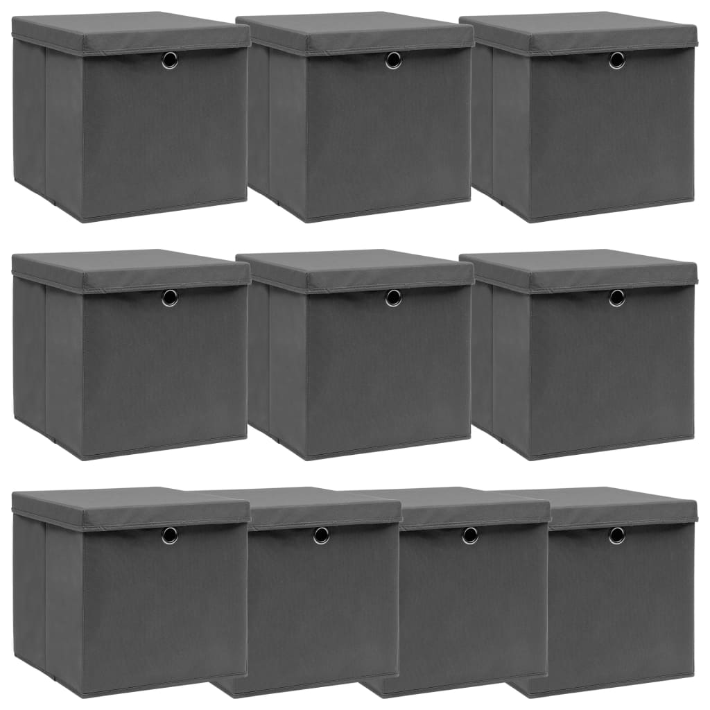 Storage Boxes with Lids 10 pcs Grey 32x32x32 cm Fabric - The Home Maker
