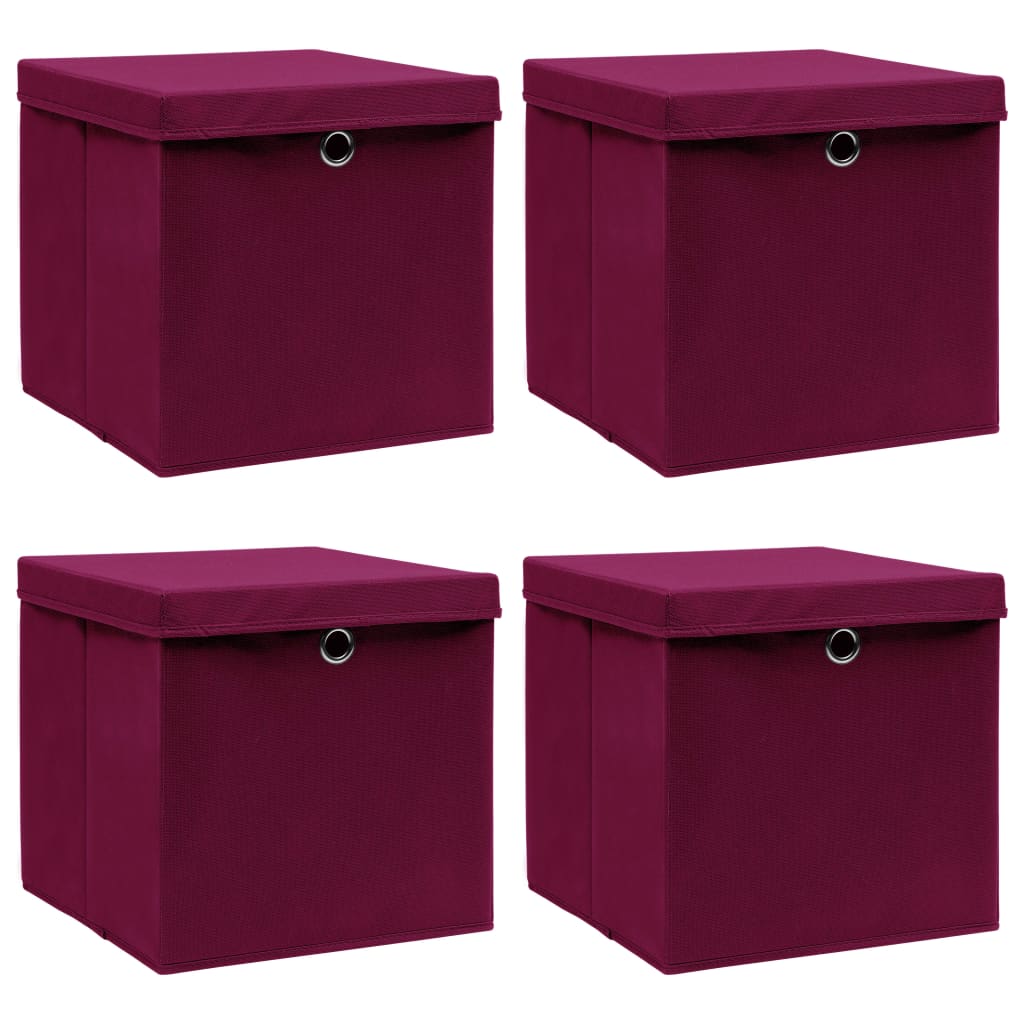 Storage Boxes with Lids 4 pcs Dark Red 32x32x32 cm Fabric - Unbeatable Bargains