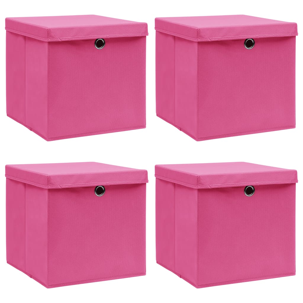 Storage Boxes with Lids 4 pcs Pink 32x32x32 cm Fabric - Design Hut
