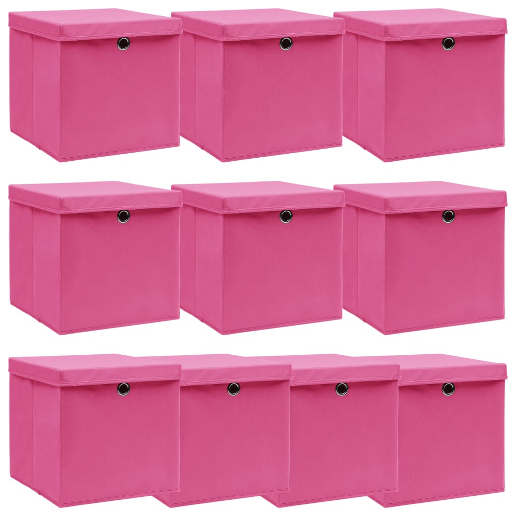 Storage Boxes with Lids 10 pcs Pink 32x32x32 cm Fabric - Tyrell & Tyrell