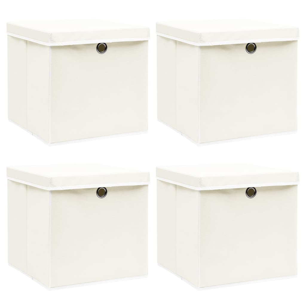 Storage Boxes with Lids 4 pcs White 32x32x32 cm Fabric - Casper Homes