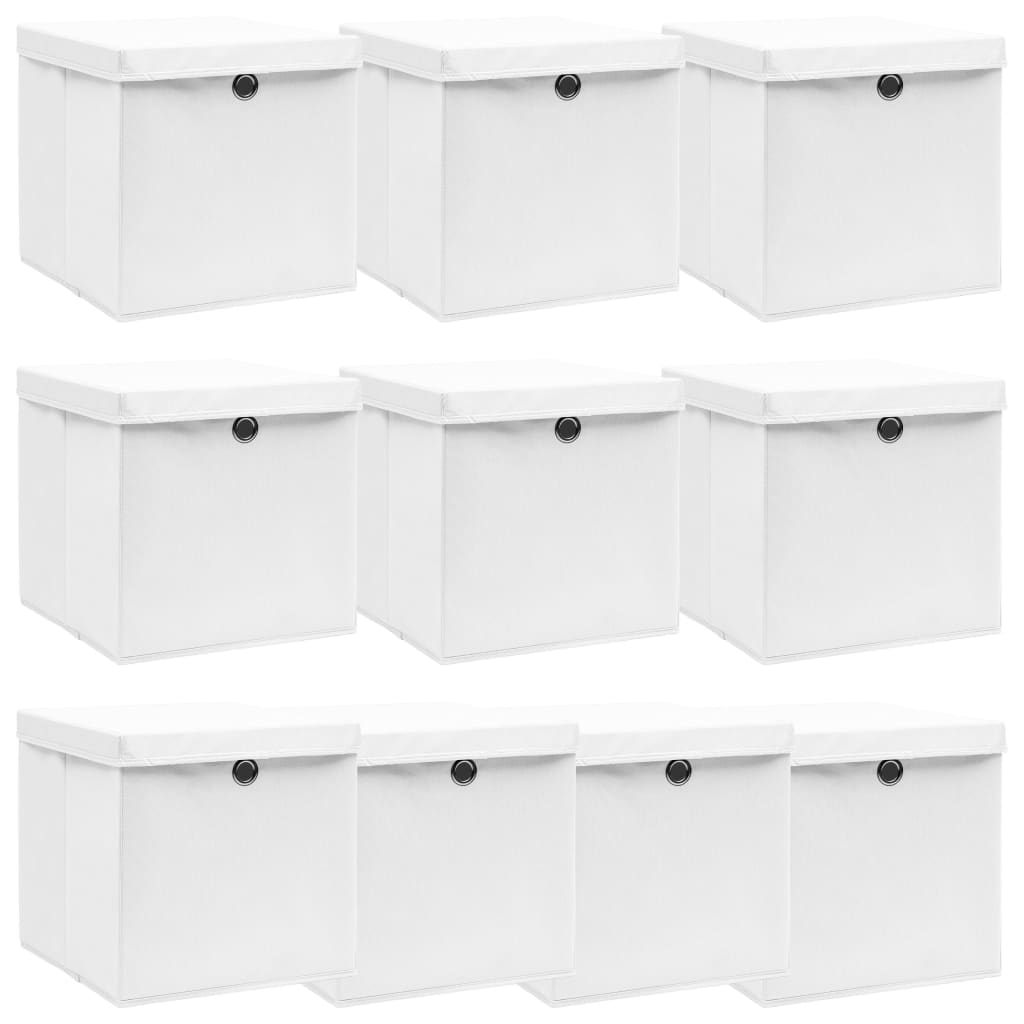 Storage Boxes with Lids 10 pcs White 32x32x32 cm Fabric - Discount Dealers