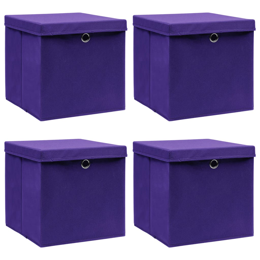 Storage Boxes with Lids 4 pcs Purple 32x32x32 cm Fabric - Unbeatable Bargains
