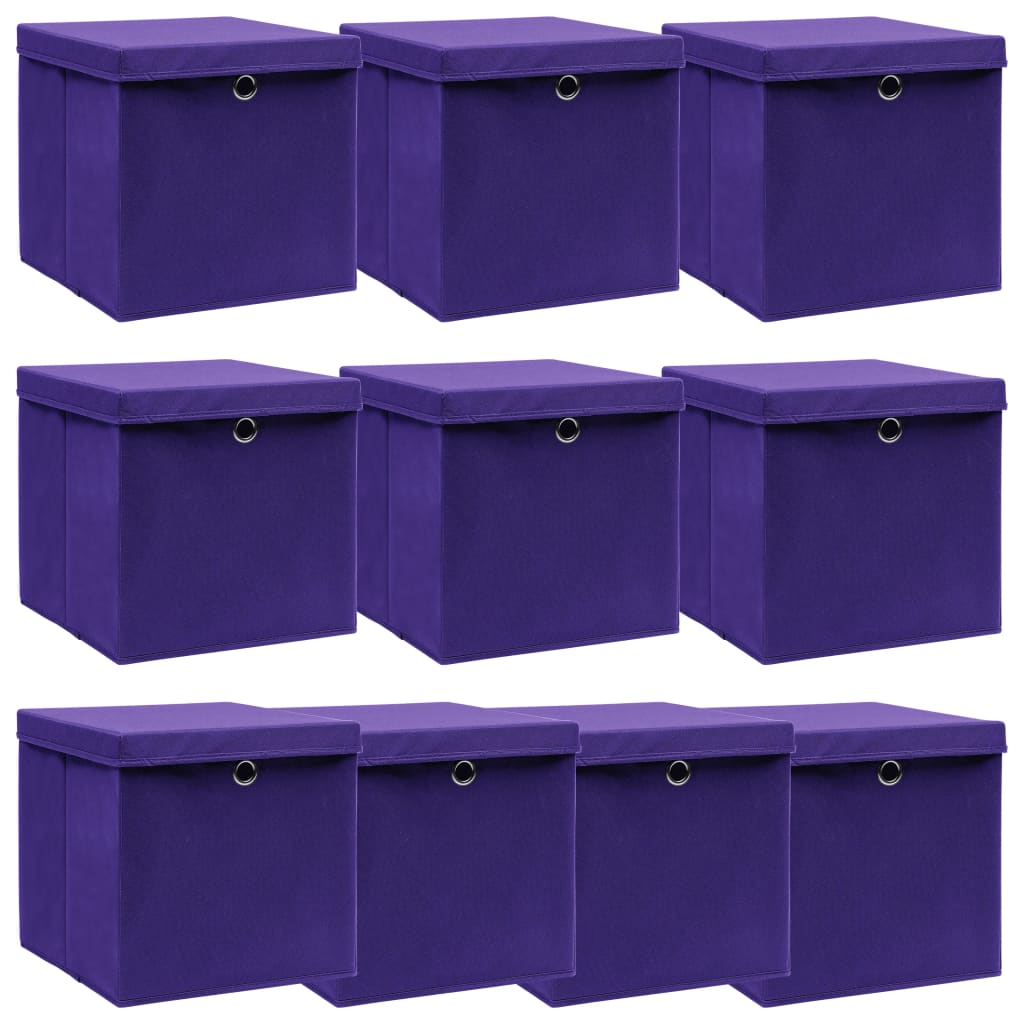 Storage Boxes with Lids 10 pcs Purple 32x32x32 cm Fabric - Direct Imports