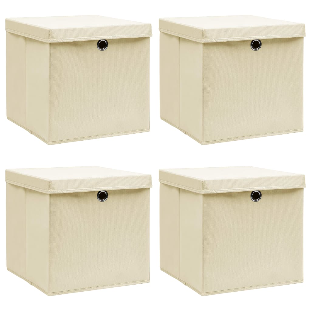 Storage Boxes with Lid 4 pcs Cream 32x32x32 cm Fabric - R and M Furniture