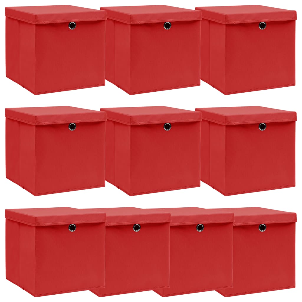 Storage Boxes with Lids 10 pcs Red 32x32x32 cm Fabric - Direct Imports