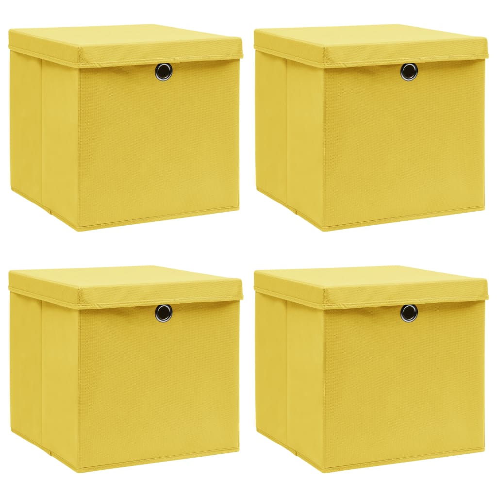 Storage Boxes with Lids 4 pcs Yellow 32x32x32 cm Fabric - R and M Furniture