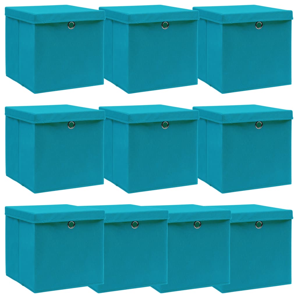 Storage Boxes with Lids 10 pcs Baby Blue 32x32x32 cm Fabric - The Home Maker