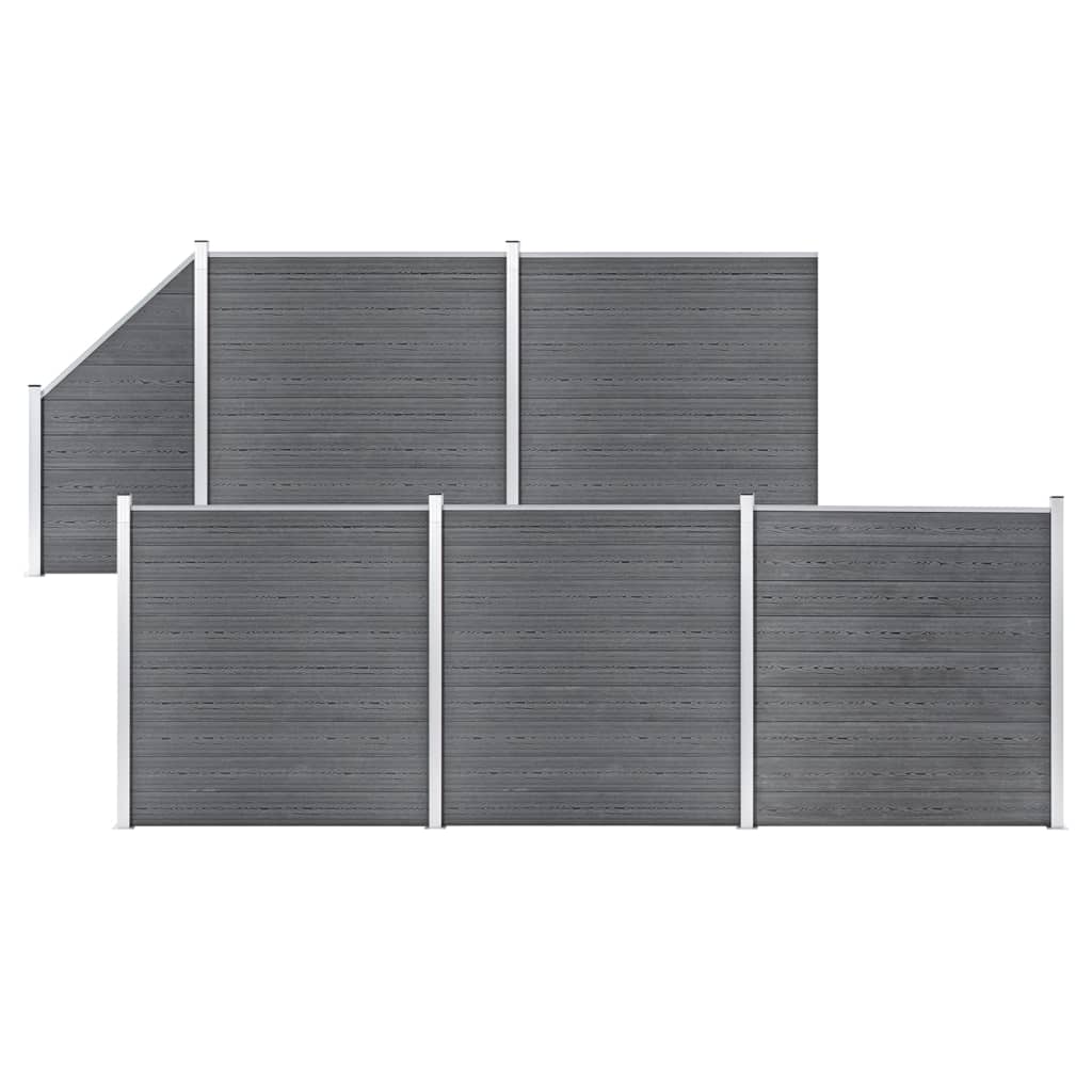 WPC Fence Set 5 Square + 1 Slanted 965x186 cm Grey - The Home Maker
